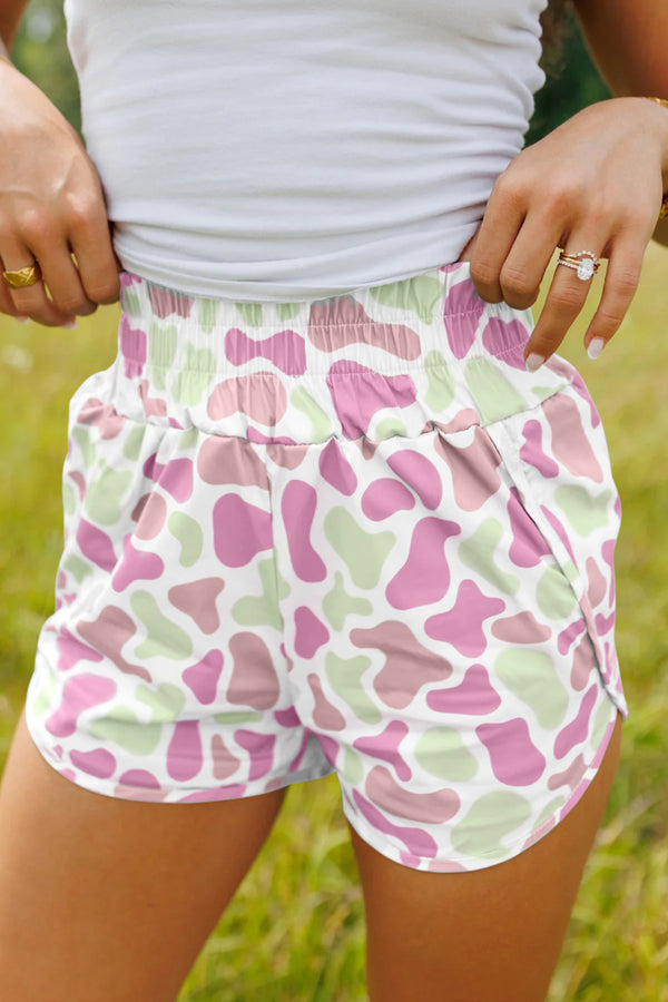 Short femme camouflage, smocké, taille haute — vert