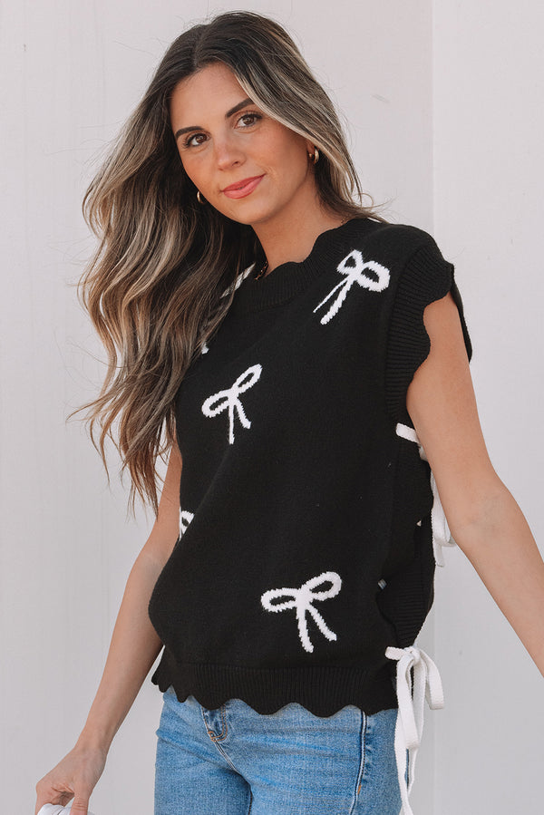 Pull femme festonné — noir
