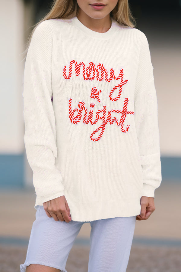 Pull femme rayé, Noël — blanc