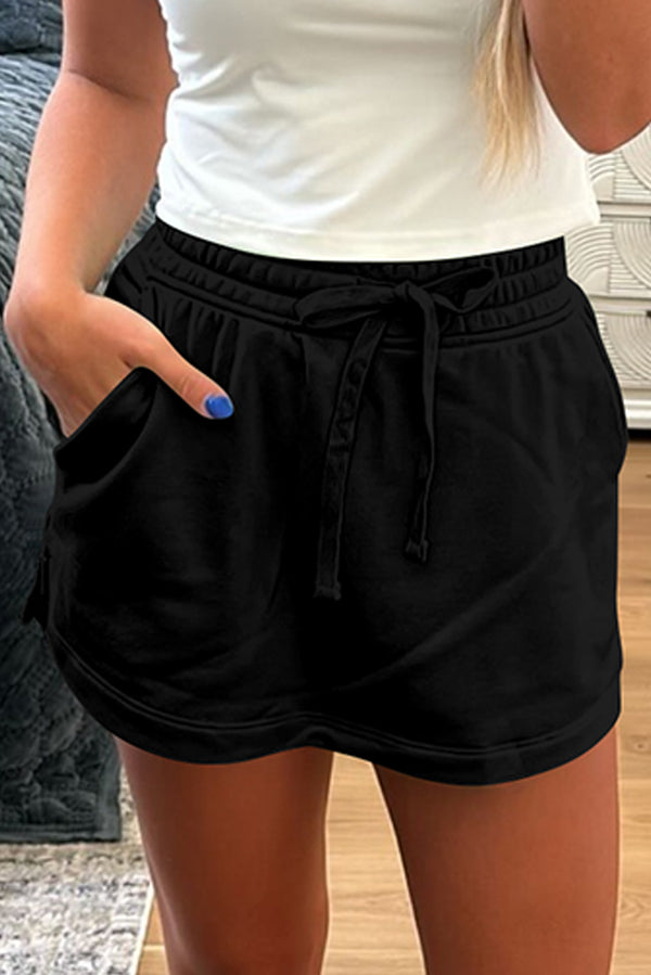 Jupe femme à cordon, poches, taille élastique, mini — noir