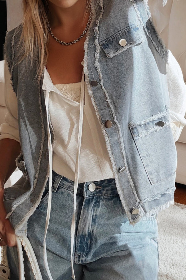 Veste femme poches, denim — bleu ciel