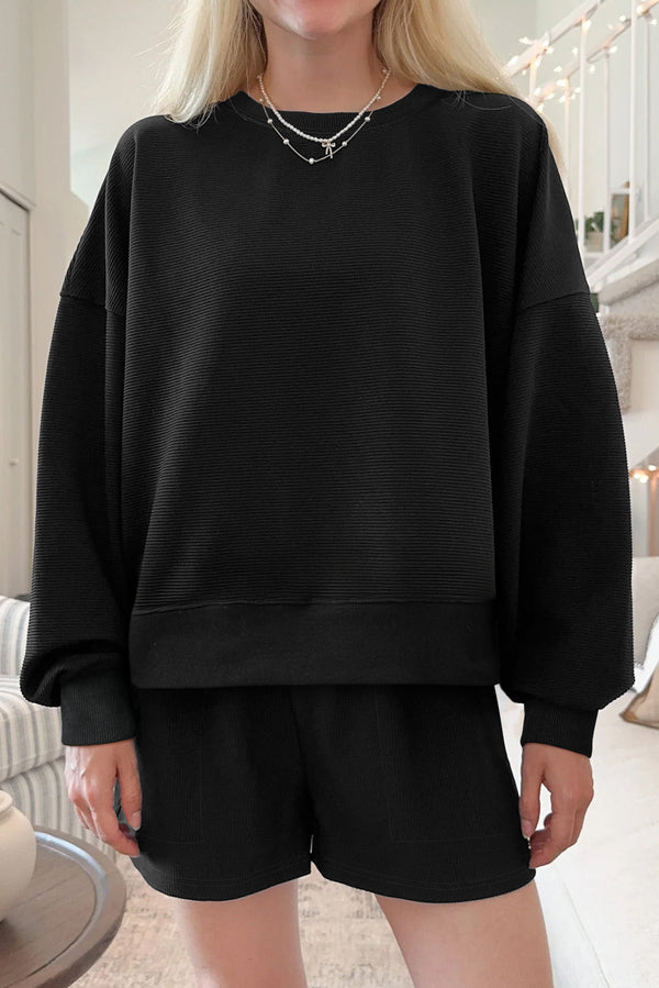 Short femme épaules tombantes, côtelé — noir