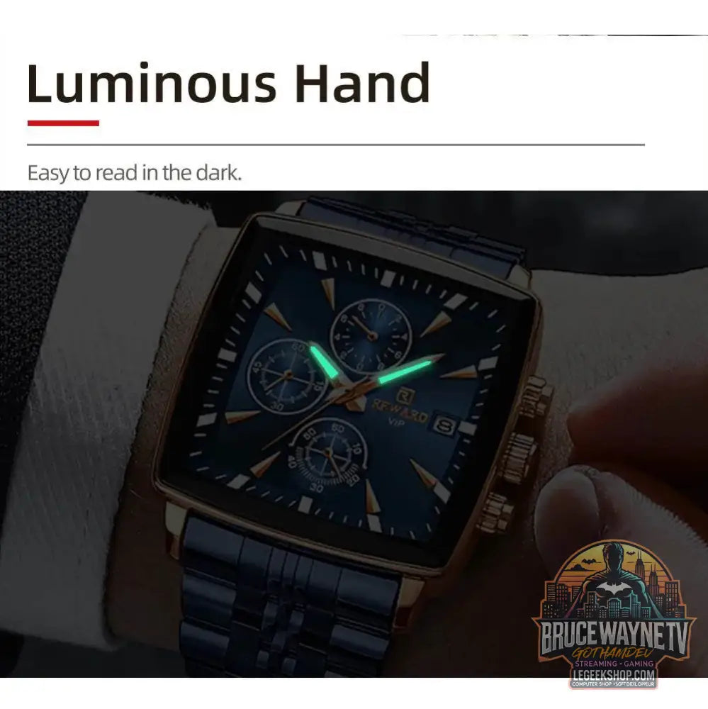 🕶️ REWARD – Montre Homme Quartz Rectangle Bleue Étanche Luxe - Legeekshop