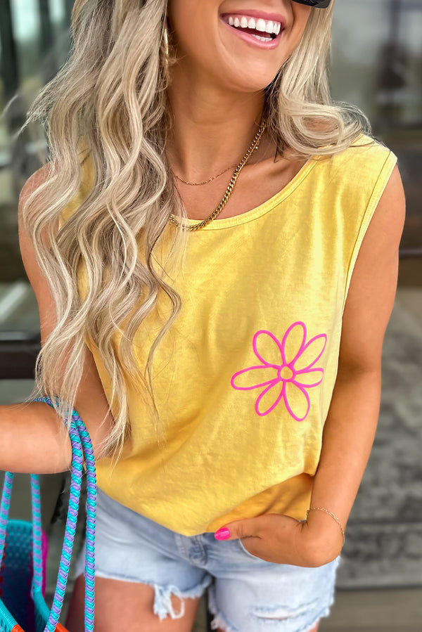 Débardeur femme graphique, casual — jaune