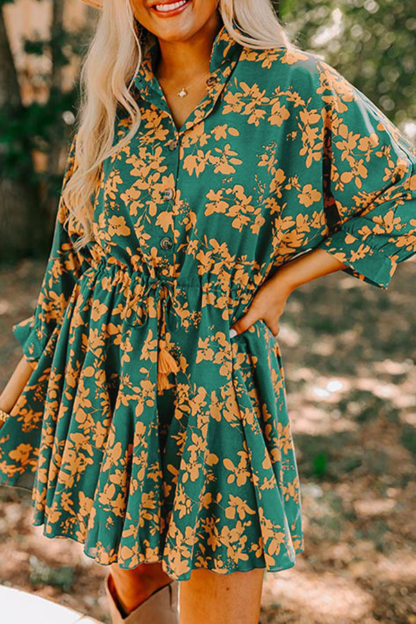 Robe femme floral, à cordon — vert