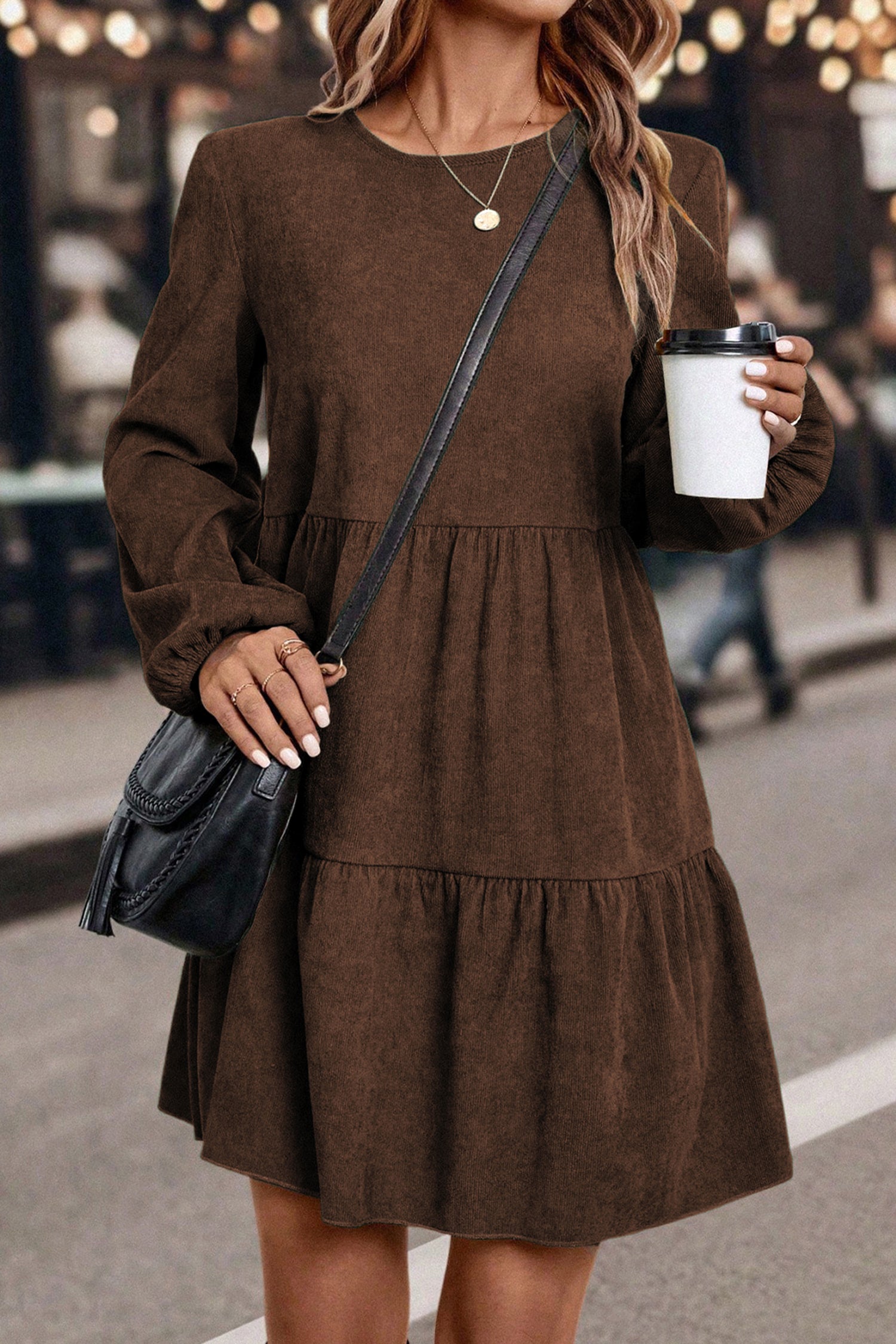 Robe courte femme à étages — marron