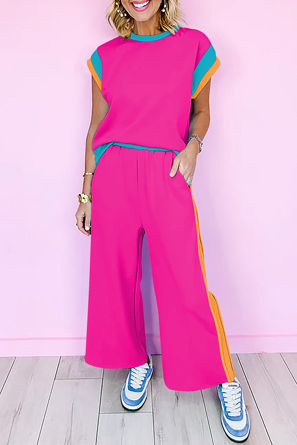 Ensemble femme casual, colorblock — rose