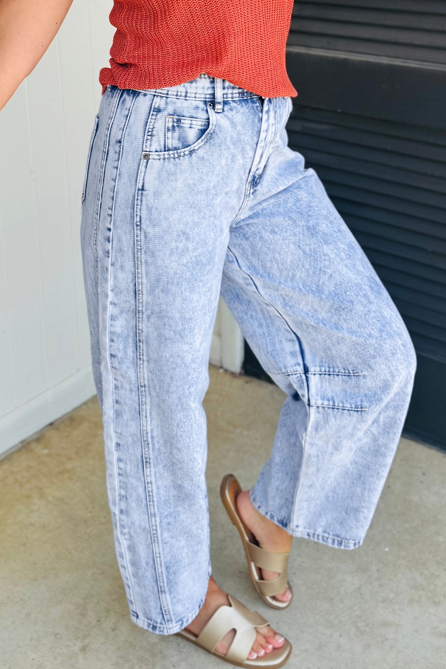 Beau Blue Light Washed Pull On Barrel Jeans femme