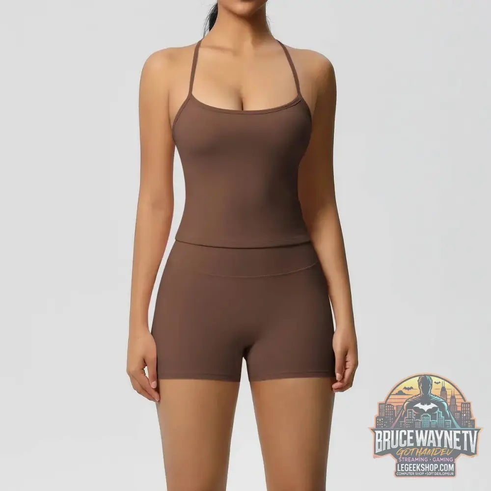 🧘‍♀️ Ensemble 2 pièces sport femme – brassière push-up & short taille haute - Legeekshop
