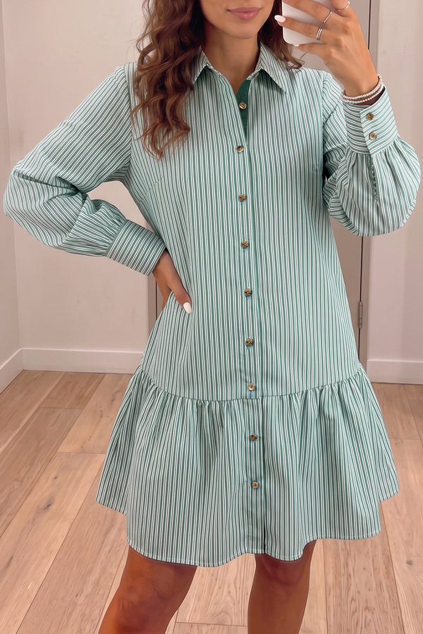 Robe femme rayé, manches longues — vert