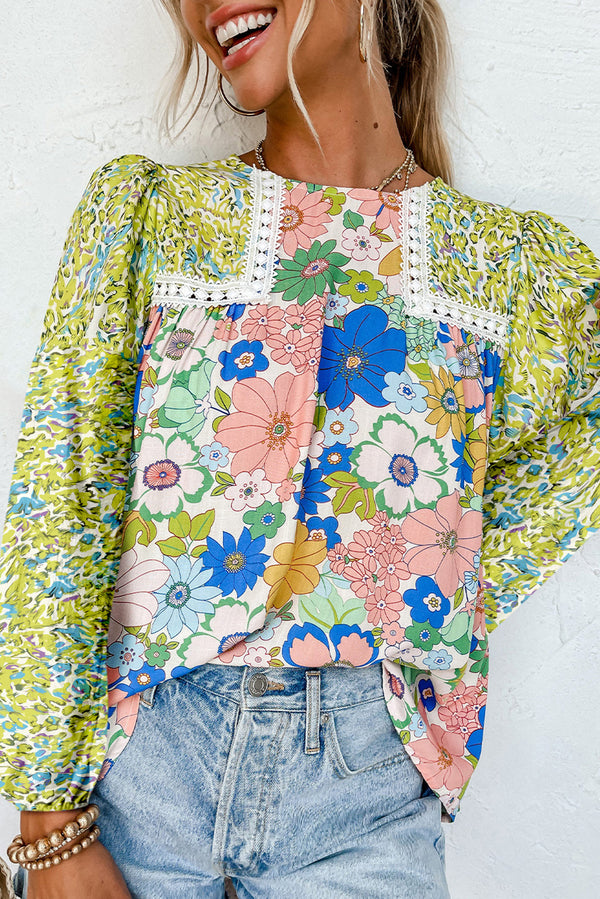 Blouse femme floral, manches longues — vert