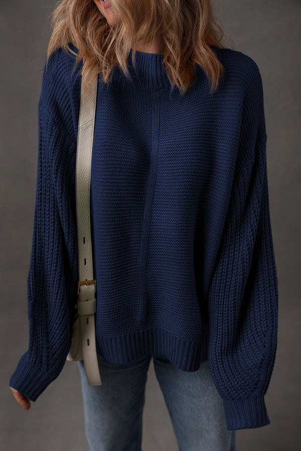 Pull femme épaules tombantes, ample, uni — bleu