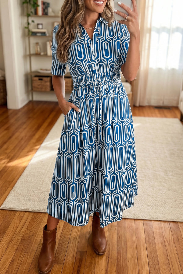 Robe femme à cordon, manches courtes — bleu · LC6130048-P520 · LC6130048-P520-L