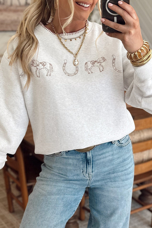 Sweat femme brodé, casual — gris clair