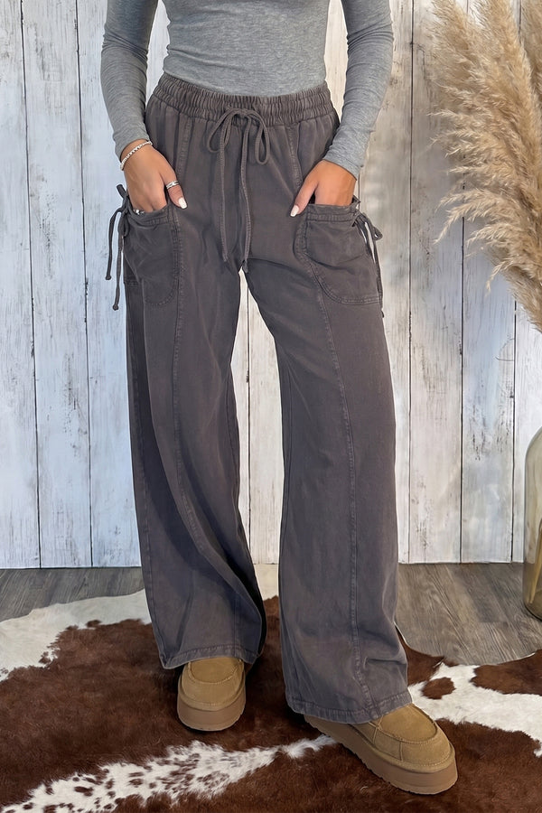 Pantalon femme à cordon, taille élastique — marron