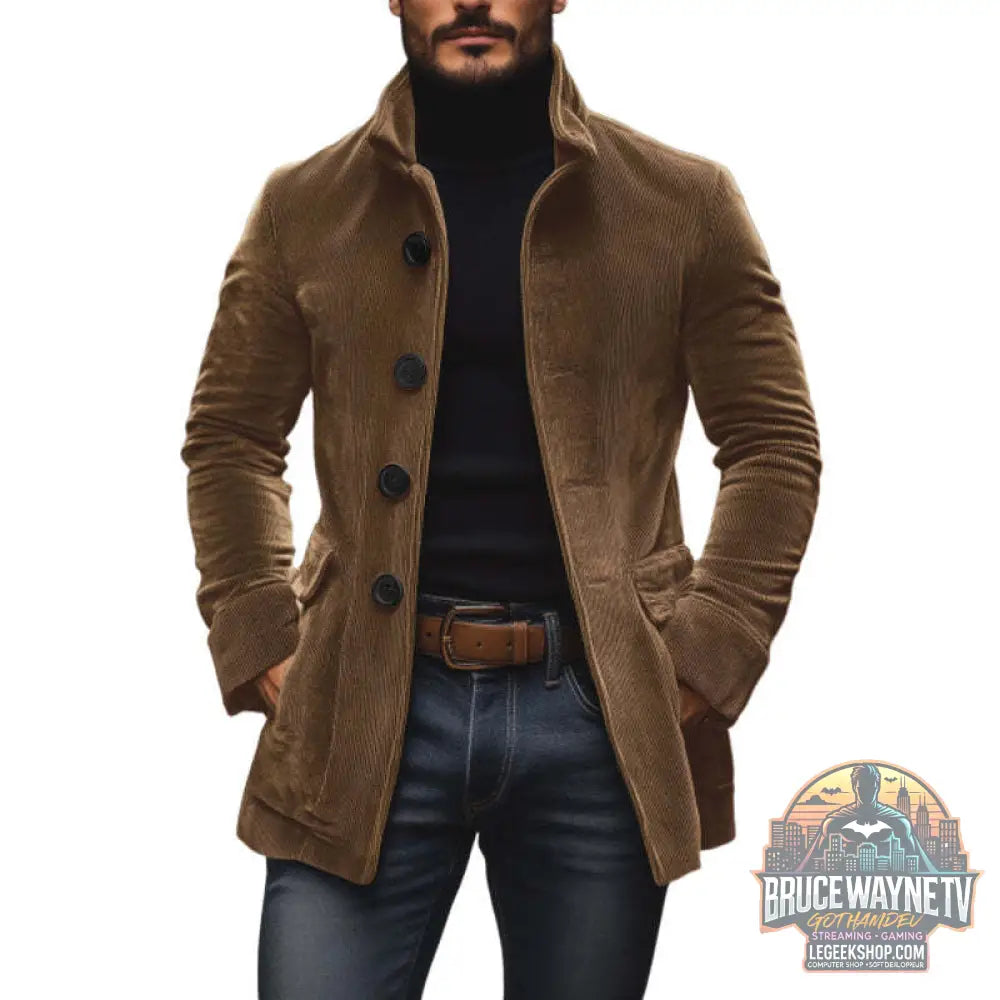 Blazer Homme Col Montant Velours Côtelé Boutons Poches Slim Fit - Brown / XS - Blazer Homme
