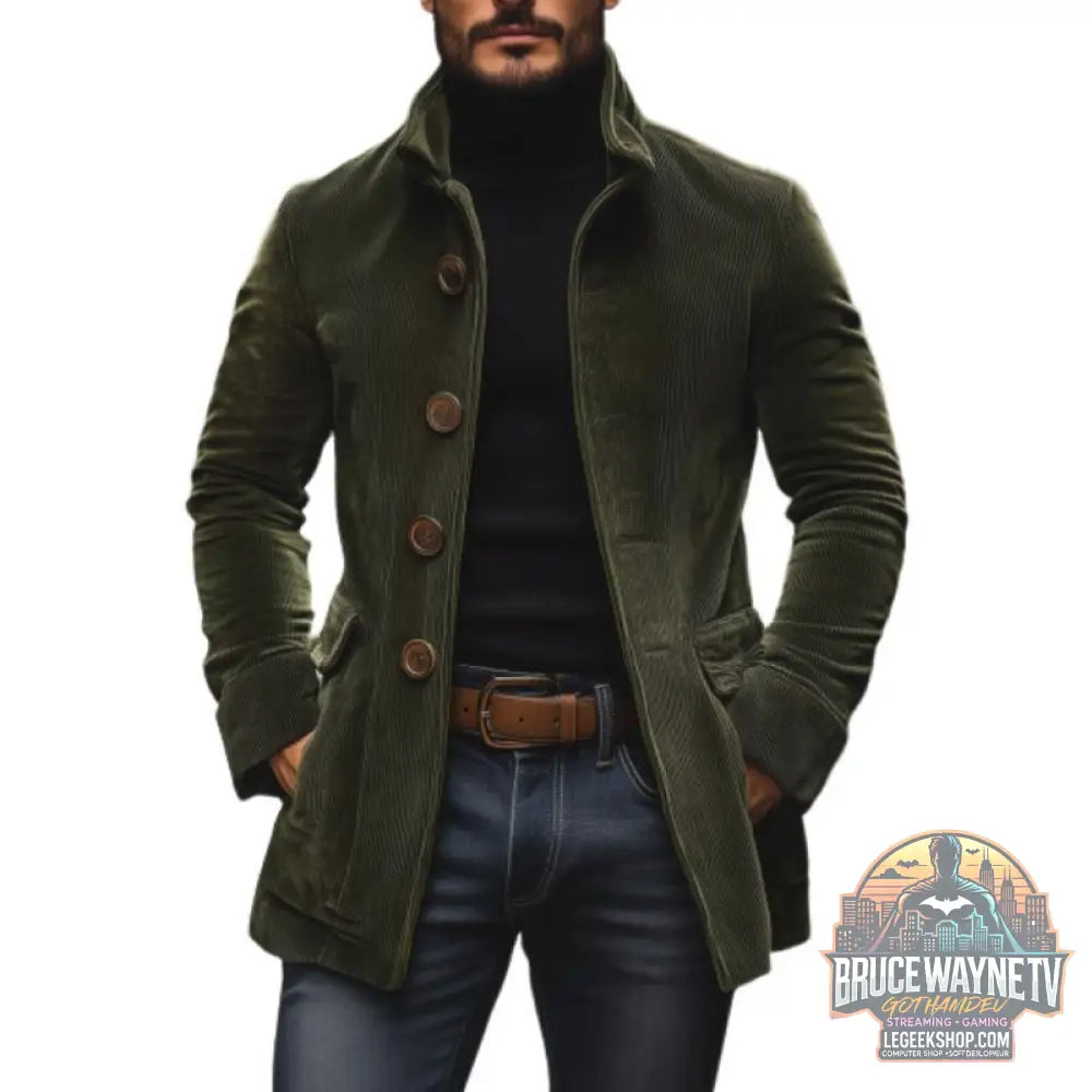 Blazer Homme Col Montant Velours Côtelé Boutons Poches Slim Fit - Green / XS - Blazer Homme