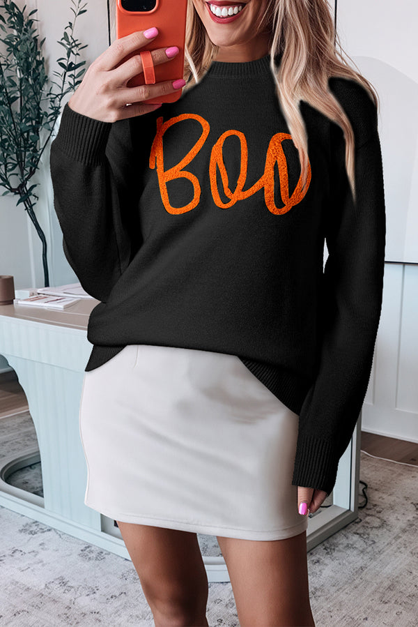 Pull femme en maille, épaules tombantes, côtelé — noir