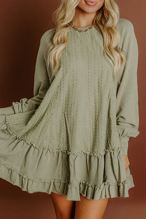 Robe courte femme à volants, manches longues — vert