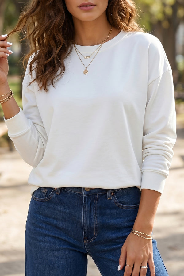 Haut femme manches longues, uni — blanc