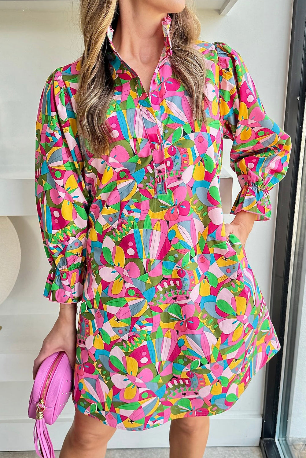 Robe courte femme boutonnée — rose