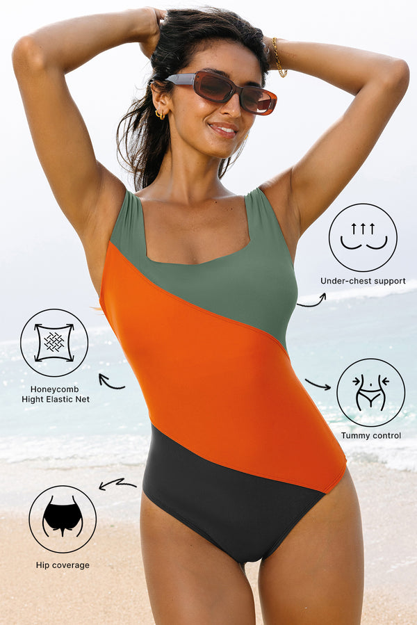 Maillot femme colorblock — vert