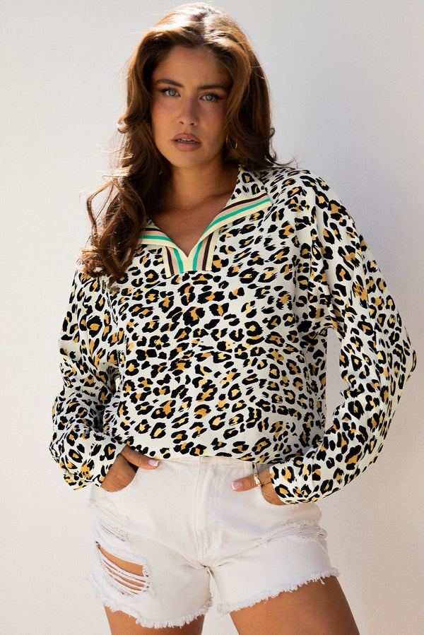 Blouse femme léopard, rayé, col V — kaki-P1620