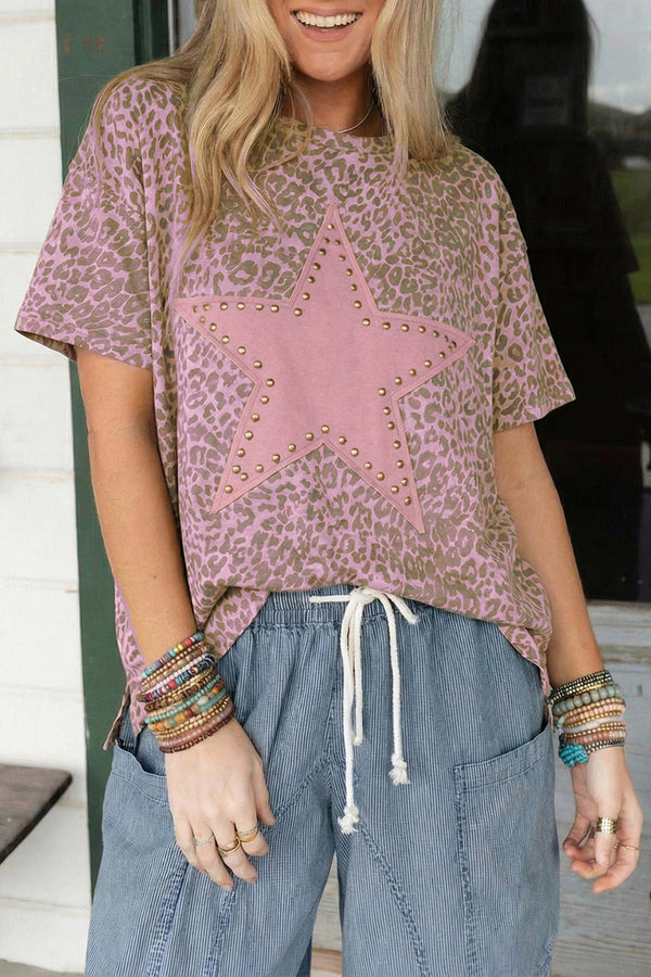 T-shirt femme léopard, ample — rose