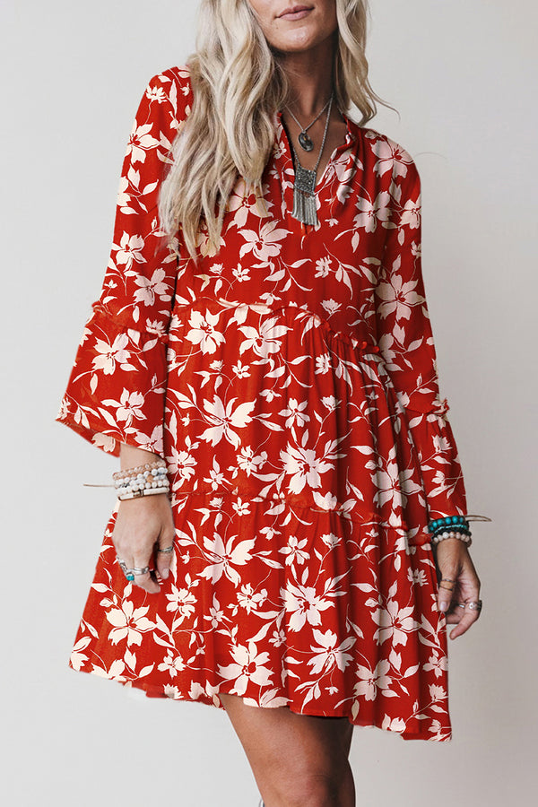 Robe courte femme floral — rouge