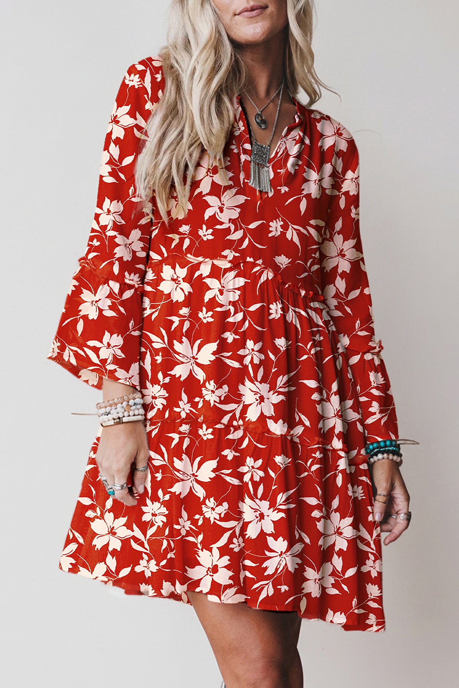 Robe courte femme floral — rouge