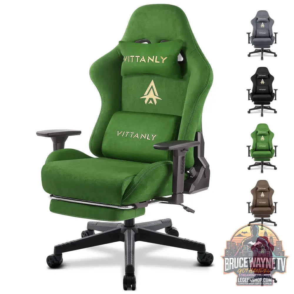 Chaise Gaming Ergonomique Faux Daim Repose-Pieds Inclinable - Green / Royaume-Uni - Chaise Gaming