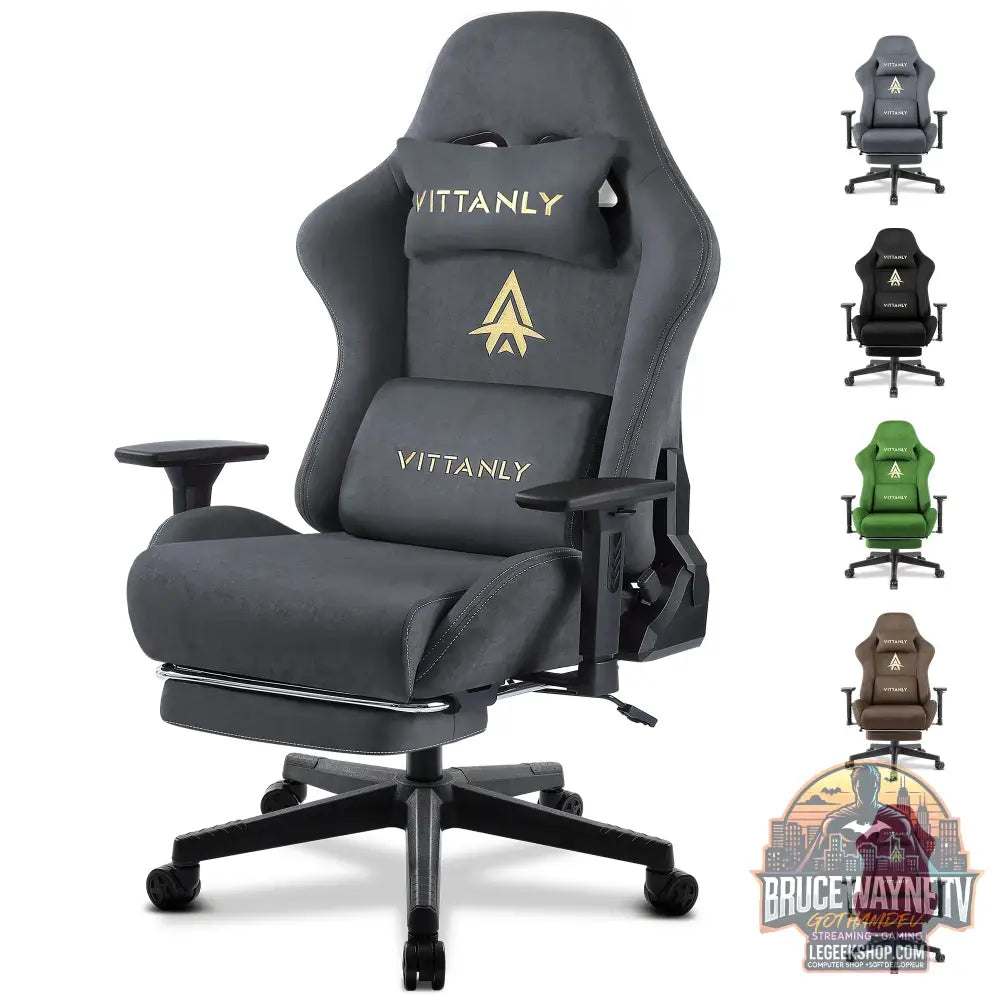 Chaise Gaming Ergonomique Faux Daim Repose-Pieds Inclinable - Grey / Royaume-Uni - Chaise Gaming