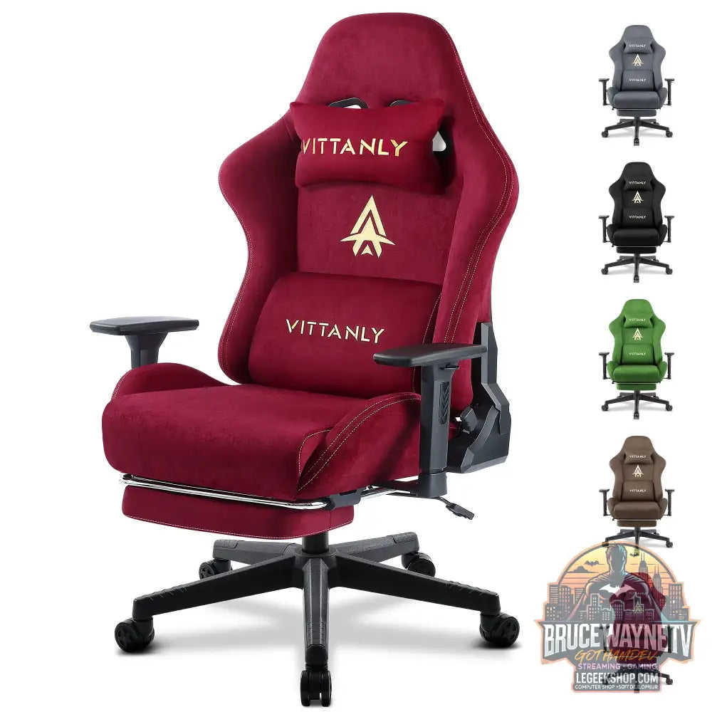 Chaise Gaming Ergonomique Faux Daim Repose-Pieds Inclinable - Wine Red / Royaume-Uni - Chaise Gaming