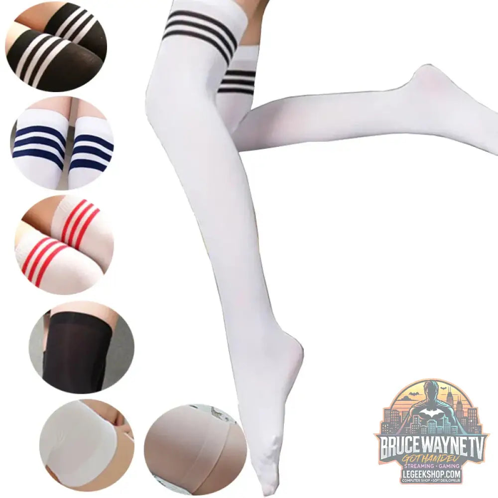 Chaussettes Hautes Femme Rayées Au-Dessus Genou Nylon 52cm - Chaussettes Femme