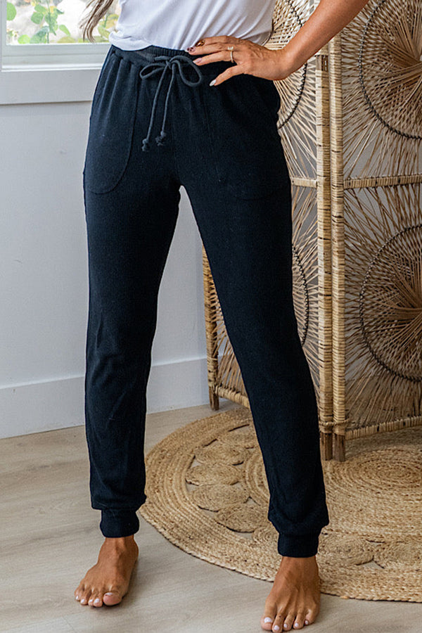Pantalon femme à cordon, côtelé — noir
