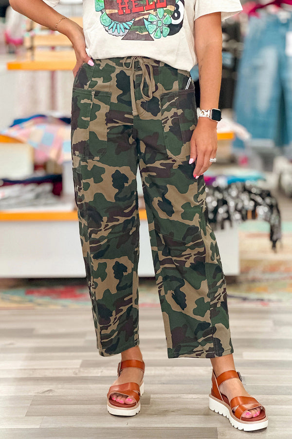 Jean femme camouflage, à cordon, poches — vert