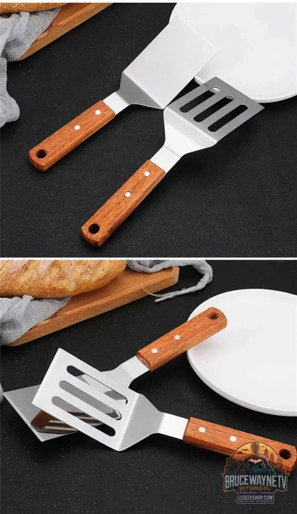 🍳 Spatule Professionnelle Inox & Bois – Pour Steak, Crêpes & Teppanyaki - Legeekshop
