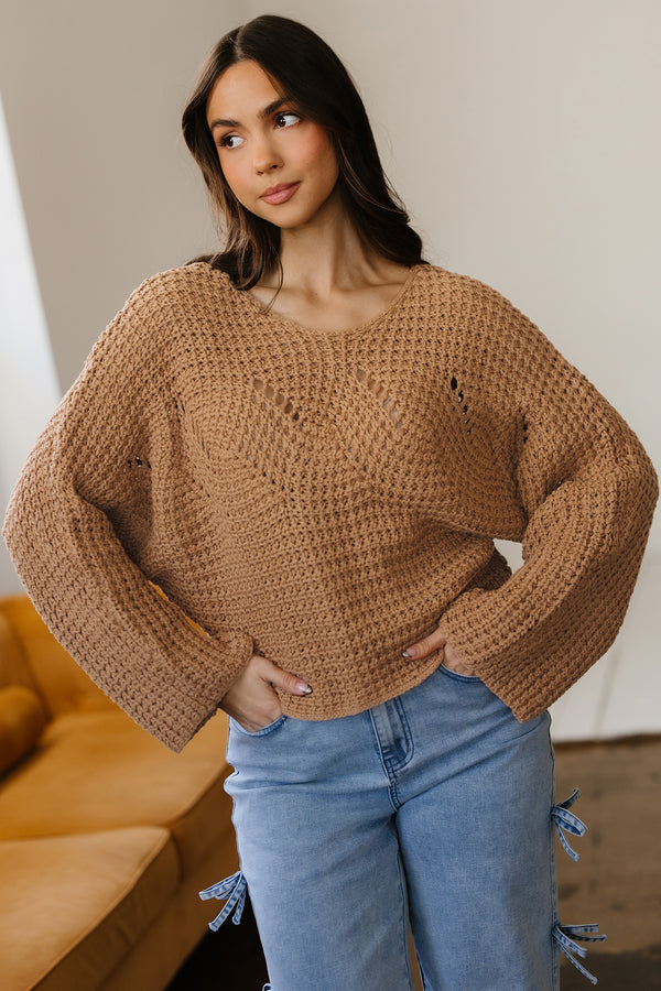 Pull femme ample — camel