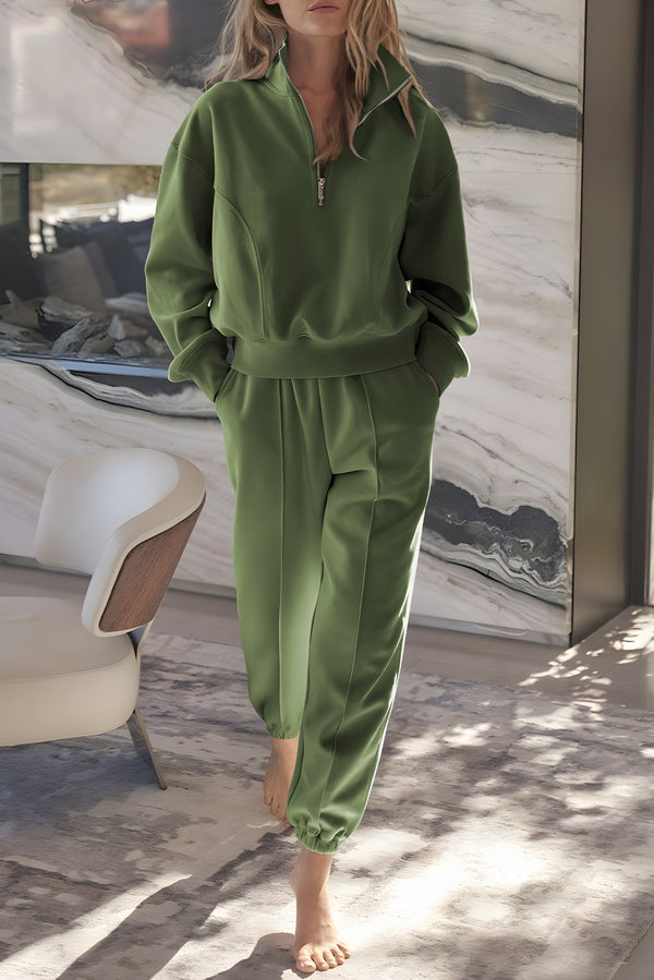 Pull femme zip — vert-P2409