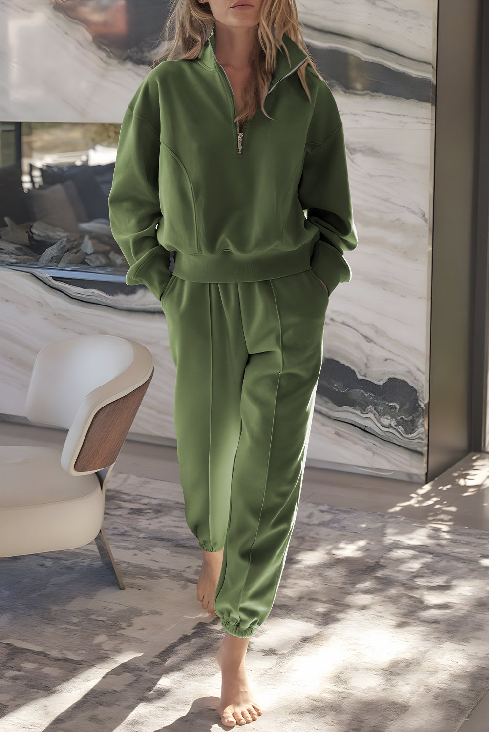 Pull femme zip — vert-P2409
