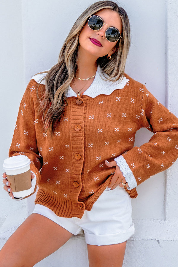 Cardigan femme en maille, manches longues, colorblock — orange