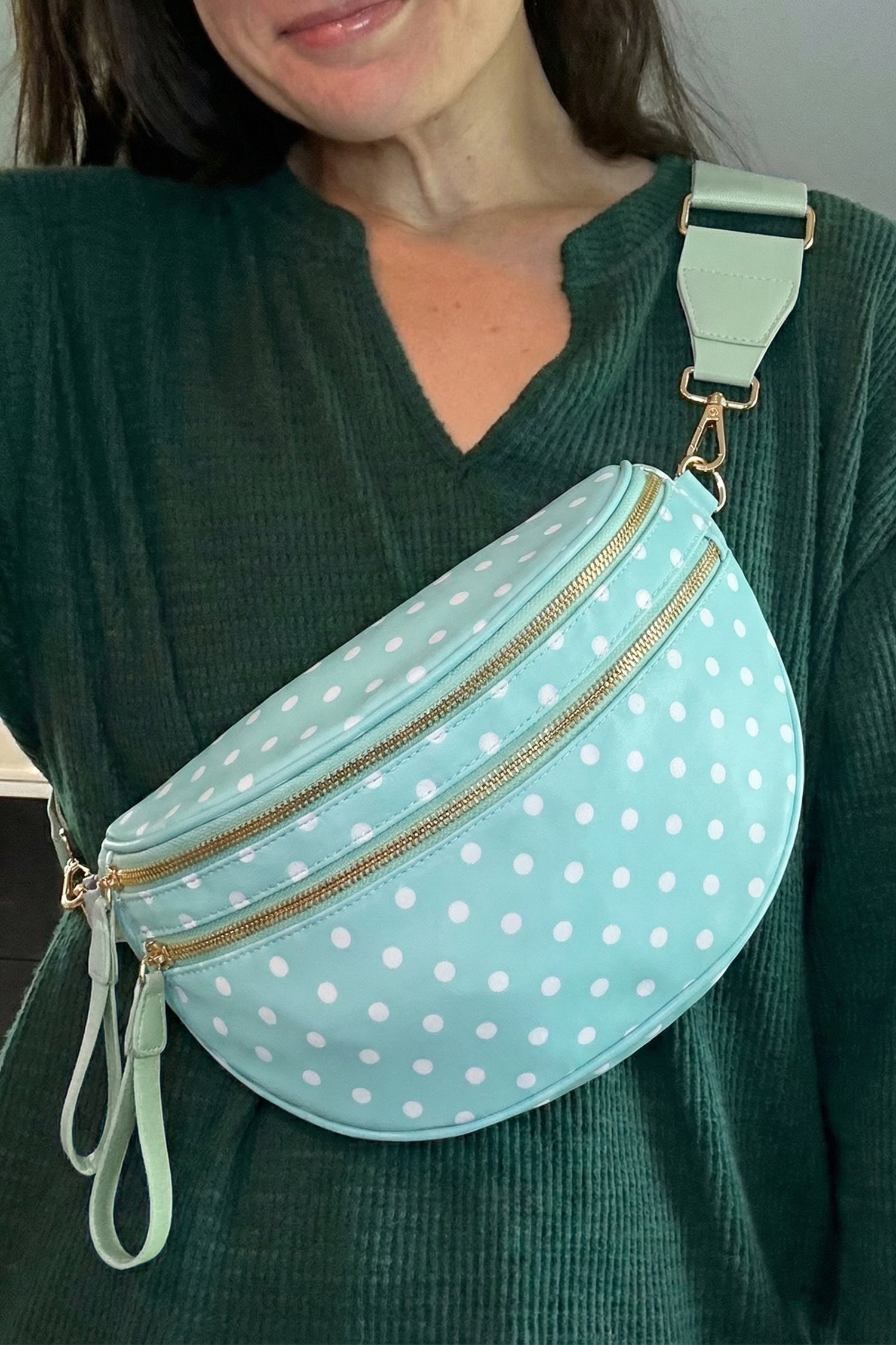 Pièce mode femme pois, zip — bleu ciel