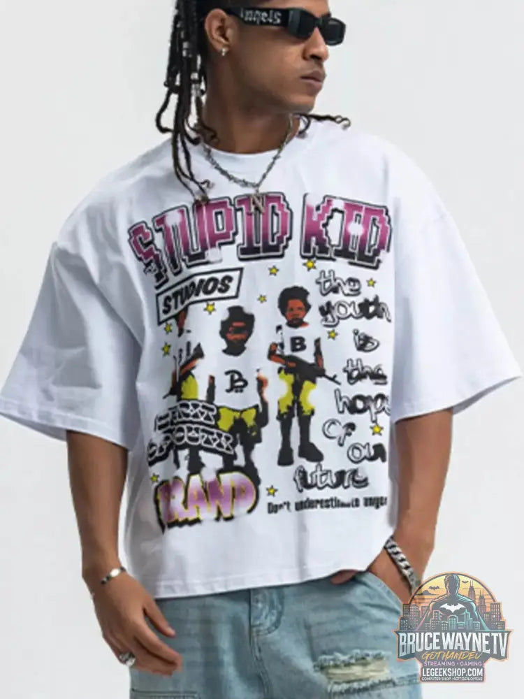 T-shirt homme graphique à col rond et manches courtes avec un design coloré et moderne de la marque Trendsi