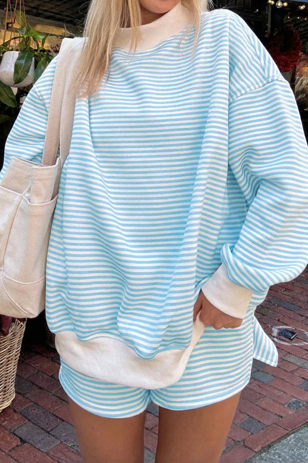 Short femme rayé, col montant — bleu ciel