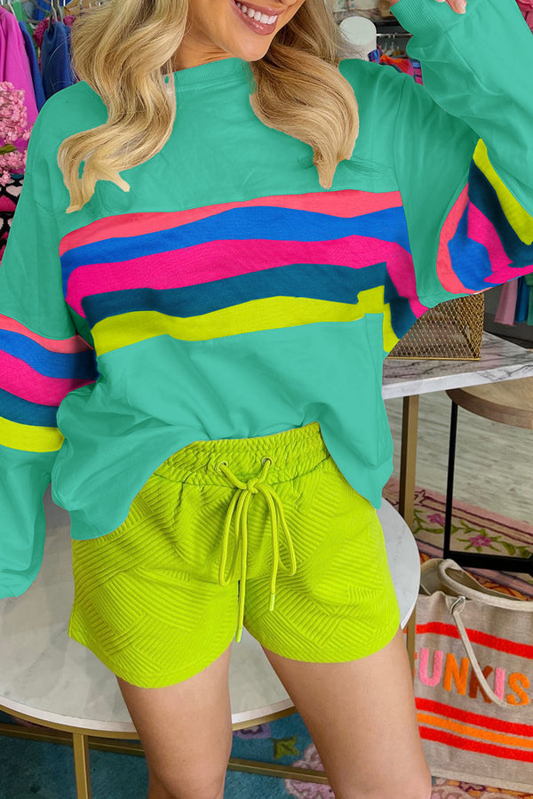 T-shirt femme rayé, manches longues — vert