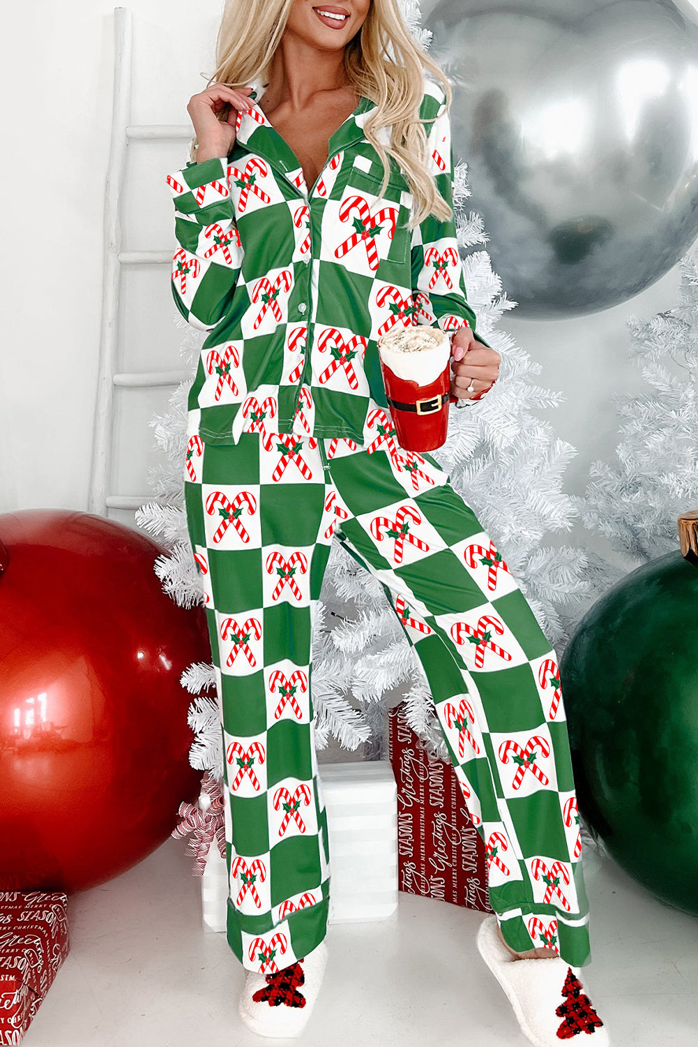 Ensemble femme à carreaux, Noël — vert