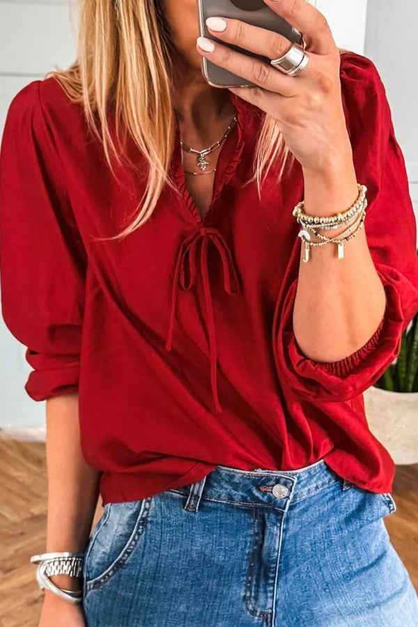 Blouse femme col V, uni — rouge feu