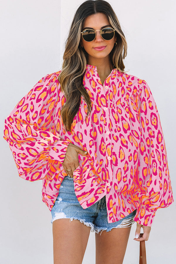 Chemise femme léopard, oversized, casual — rouge rose
