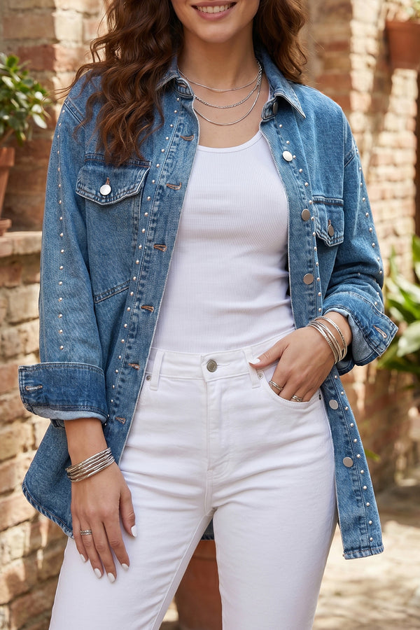 Veste femme manches longues, denim — bleu