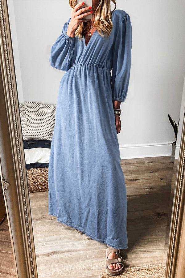 Robe longue femme manches bracelet, col V, maxi
